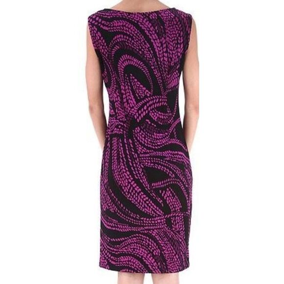 Joseph Ribkoff Purple Black Geometric Sleeveless Sheath Dress Side Ruching 6 - Picture 2 of 7